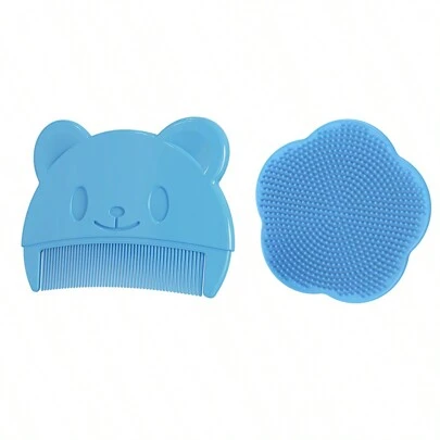 2pcs Baby Shampoo Set Silicone Brush And Comb, Head Scrubber For Cradle Cap And Hair Detangler