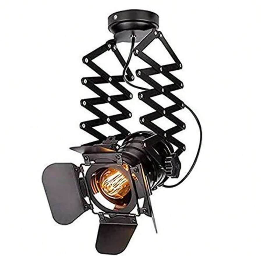 Đèn ốp trần 1 đèn LED, Đèn trần công nghiệp Đèn trần chiếu E27, Đèn treo kim loại màu đen cổ điển cho nhà bếp Phòng khách phòng ngủ (Có bóng đèn) - Một cỡ - Xem 1