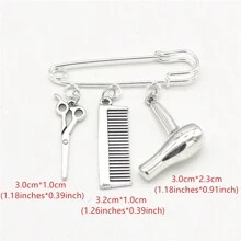 Broche colgante de joyería para peluquero de moda con color plateado en forma de secador de pelo, tijeras y peine - regalos para estilistas de cabello