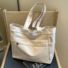 Women Multifunctional Pouch Tote Bag, Lightweight And Foldable Shoulder Bag, Crossbody Bag, Office Briefcase, Large Capacity Shopping Bag, Tote Bags For Students, Multiple Compartments, Perfect For Beach, School, Work & Daily Use, Literary School Bag & Bookbag For Women Or Students, Perfect For Books, Shopping, Back To School And More - Beige - View 11