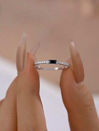 1pc Minimalist 925 Sterling Silver Ring With Zirconia Stone Plated In 18K Gold Color, Suitable For Daily Wear, Vacation, Dates, Gifts For Women