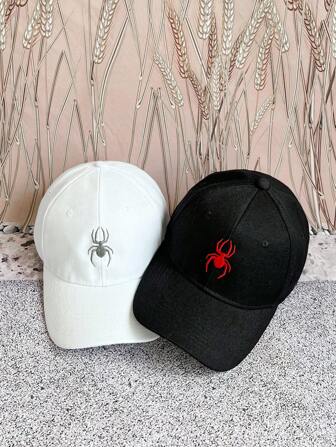 2 Piezas Gorra De Béisbol Ajustable Para Sol Bordado De Araña De Moda Para Pareja Casual