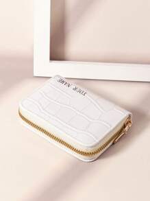 Customized Name Signature Fashionable Multi-Card Crocodile Pattern Couples Wallet, Short Wallet, Valentine's Day, Mother's Day And Birthday Gift - White - View 3