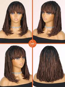 Peluca de trenzas bob trenzadas para mujer, peluca corta de trenzas cuadradas con flequillo, peluca sintética de trenzas marrones con raíces negras para mujeres afroamericanas