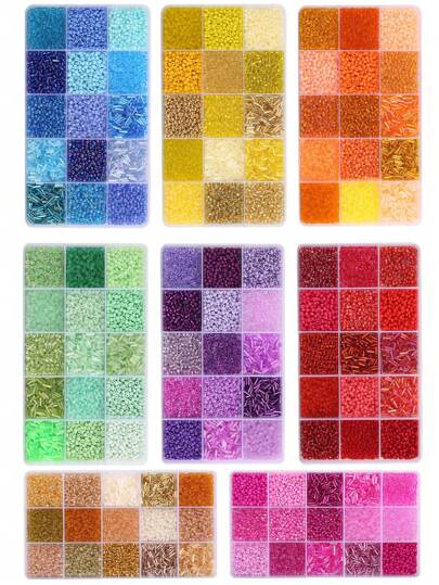 1 caja de 15 cuadrículas, tubos de cuentas de vidrio mixtas para hacer joyas hechas a mano, kit para principiantes