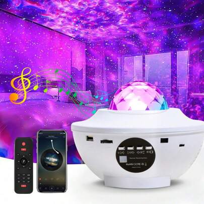 1 Lampada Da Proiezione A Led Con Cielo Stellato Romantico, Telecomando Wireless E Usb, Controllo Della Musica, Effetto Acqua Ed Effetto Laser, Per L'