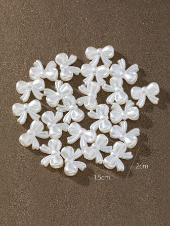 20pcs Fashionable White Pearl Bowknot Shaped Beads With Hole, DIY For Cellphone Chain, Necklace And Jewelry Making