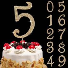 1pc Large Number 0 1 3 4 5 6 7 8 9 Birthday Cake Topper, Gold Bling Rhinestone Happy Birthday Cake Topper, No 1 10 16 18 21 30 40 50 60 70 80 Cake Toppers For Birthday Party Wedding Anniversary Decorations, - Gold - View 9