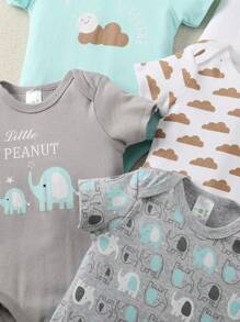 [5 Stücke/Set] Neuer Stil Dreieck-Bodysuit für Baby Jungen mit Tierdruck und Kurzarm