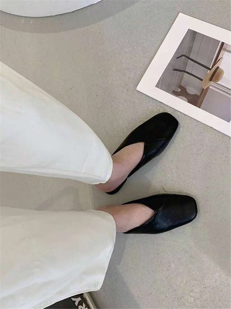 Women's Elegant Square Toe Mules, Flat Pumps With And Lightweights