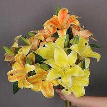 Conjunto de 3 piezas de lirios artificiales de simulación con 2 flores y 1 brote, decoración estética para habitación, decoración para baño, follaje artificial impermeable para decoración de hogar interior/exterior, oficina, jardín, celebración de aniversario de bodas, decoración de enredadera y arco para bodas, hogar decorativo para las celebraciones del Año Nuevo y el Festival de Primavera, decoración estética para habitaciones, decoración para el dormitorio, decoración para habitación preppy, decoración para habitación boho. - Multicolor - Ver 1