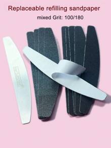 NailSunshine 1入不鏽鋼美甲板和10入/組黑色100/180砂紙文件，可清洗和撕裂 - 黑色 - 查看 2