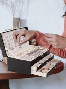 1入組多層首飾類收納現代素色綠色多功能首飾收納盒 - 白色 - 查看 4