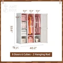 Mayi Box Portable Wardrobe Closet Storage Organizer For Clothes And Boots,Folding Plastic Wardrobe With Magnetic Door Fancy Room Decor Easy Assembly - 6 Cube 2 Hanging Zone - Visa 3