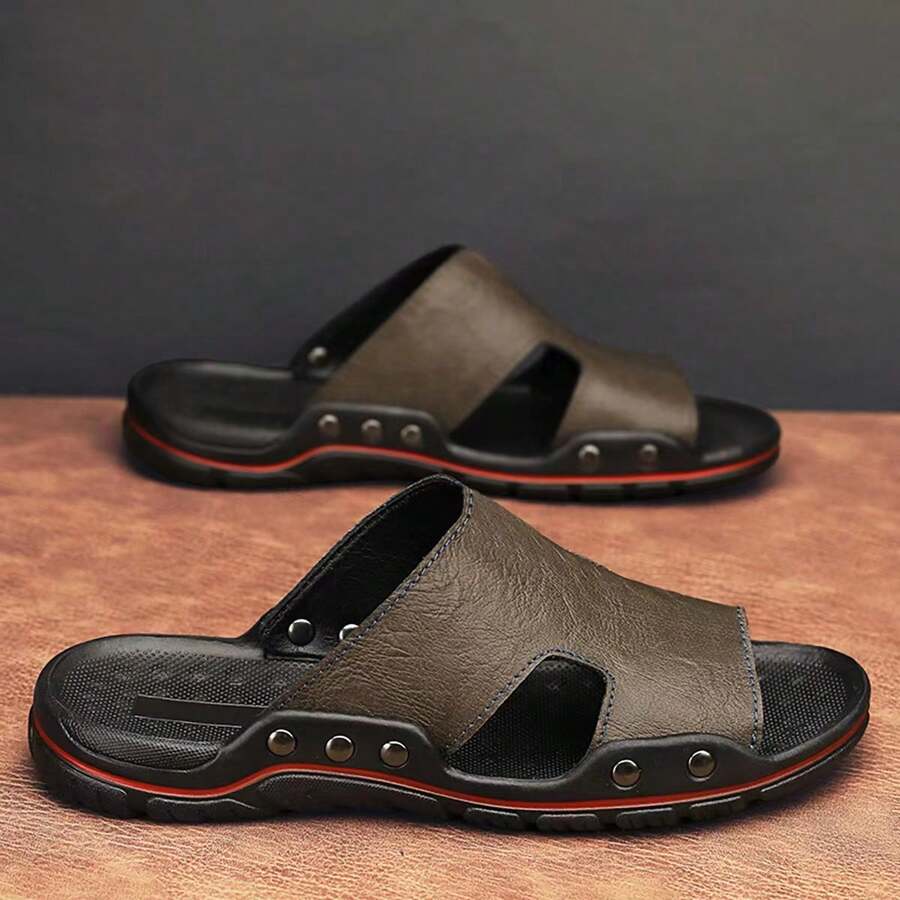 Fashionable Men Sandals Summer New Men Slippers Casual And Fashionable Open-Toed Beach Shoes Thick-Soled Anti-Slip Wear-Resistant Slippers For Men - Khaki - View 1