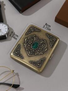 1pc Vintage Exquisite Heart Shaped Box (Fit For 20pcs Carved Copper Incense Sticks) With Rhinestone Inlayed Pattern, Smoking Accessories, Cigarette Storage, Cigarette Holder Case, Gifts - Bronze - View 3