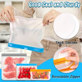 Reusable Storage Bags 20Packs, Reusable Gallon Freezer Bags, Silicone Ziplock & Plastic Free Bags For Snack, Kitchen Storage & Organizer, Home Decoration, Christmas Gifts, Home Gifts, Room Decoration