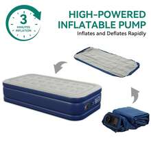 Single Inflatable Air Bed Mattress Built-In Electric Pump High Raised Airbed - Blue - View 4