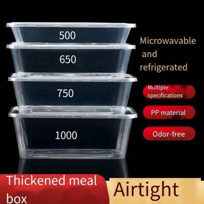 10 件装一次性 PP 便当盒带盖，矩形餐食准备容器，适用于微波炉和冰箱，适用于家庭厨房、餐厅、野餐、派对