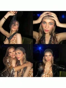 1件鑲有水晶的魚網頭巾，閃亮的蕾絲頭帶，彈性頭帶，美麗的新娘髮飾，個性化髮飾，適用於女性的日常穿著、舞會、婚禮、派對、活動髮帽頭帶