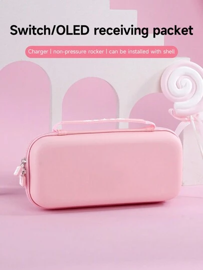 1pc Carrying Case With Handle, Compatible With Switch OLED/Switch NS Console, Protective Hard Shell Bag With Integrated Stand & 10 Game Card Storage, Portable & Shockproof Game Card Holder For Travel, Accessory For Handle Grip