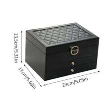 1pc Black Jewelry Storage Box, Quilted Pattern Multi-layer Metal Lock Ring Storage Box For Home - Black - View 12