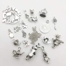 Randomly Mixed 44pcs Antique Silver Bronze Tone Alice In Wonderland Charm Tales Tea Party Steampunk Skeleton Keys Pendants For DIY Jewelry Making Crafts Supplies - Silver - View 4