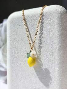1pc Cute 3D Lemon Shaped Transparent Fruit Pendant Necklace - Multicolor - View 4