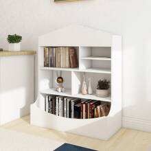 Children's Multi-Functional With 10 Compartments, Storage Book Shelf,Storage Display, Rack, Organizer, White,14.37" D X 31.50" W X39.37" H