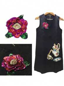 1 Peça Flor de Lantejoulas 3D Tipo Rosa Vermelha, Remendo Brilhante para Costura em Roupas, DIY Aplique para Dia dos Namorados, Verão, Escola