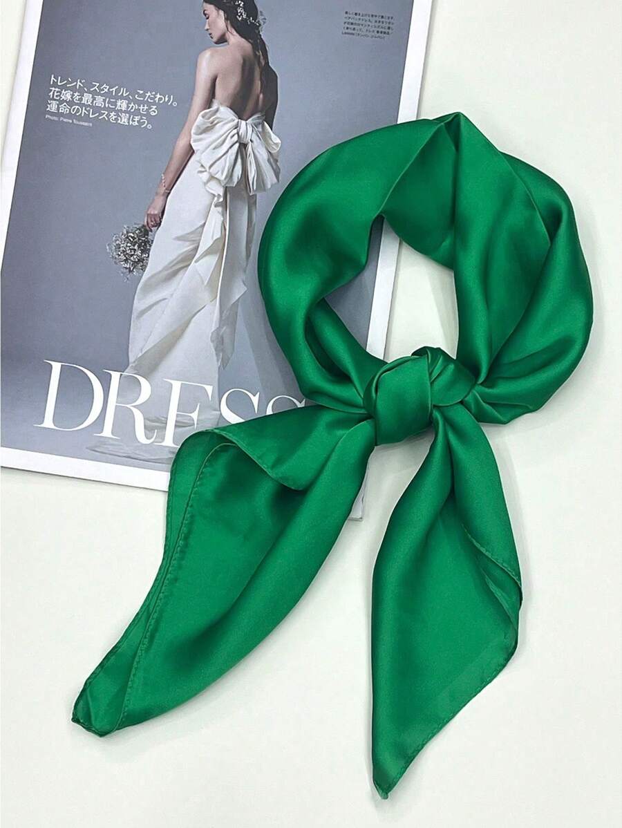 1 pieza Pañuelo cuadrado de unicolor, cómodo, elegante, único, clásico, nuevo y versátil para primavera y otoño, estiloso y cómodo para damas - Verde - Ver 1