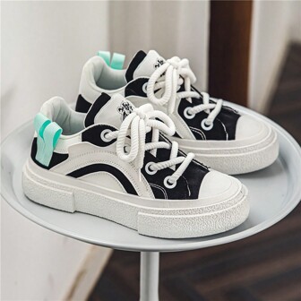 Women's Japanese-Style Cute Color-Blocked Sneakers With Thickened Soles, Increased Height And Casual Design