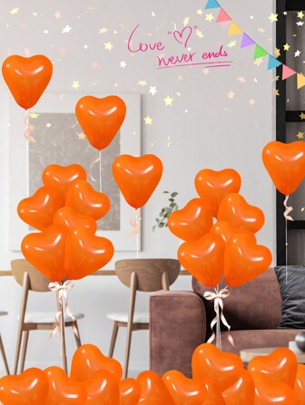 100 sztuk 10-calowych pomarańczowych balonów lateksowych w kształcie serca, idealnych na Walentynki/dekorację ślubną, zaręczyny, imprezę, romantyczną atmosferę, dekorację sali weselnej i akcesoria ślubne