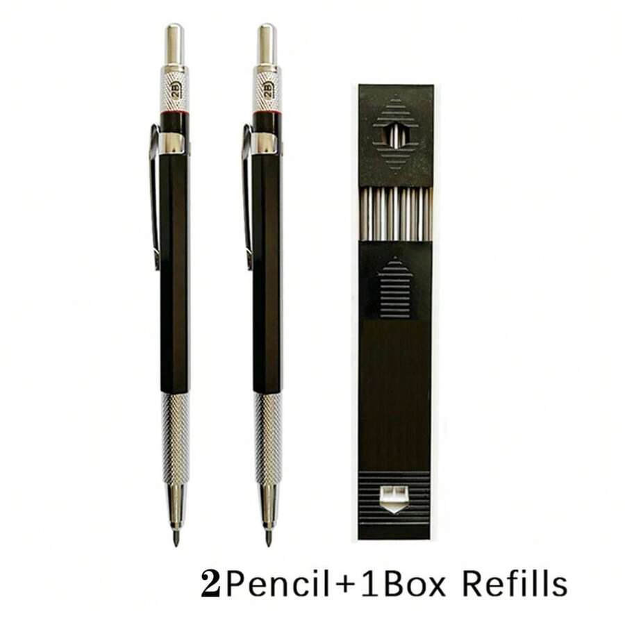 4入組2.0mm自動鉛筆套裝，2B黑色芯自動鉛筆，適用於素描和繪畫，附1盒芯和1個削筆器 - 黑色 - 查看 1