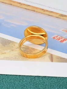 1入時尚簡約鑲滿圓形鑽石戒指 - 金黃色 - 查看 5