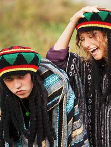 1個中性針織無邊帽，帶辮子髮型加長款，復古風格，適合嘻哈風和日常休閒穿著 - 彩色 - 查看 4