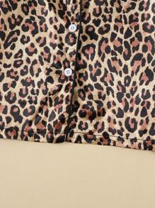 Conjunto de pijama de verano para niñas jóvenes con camiseta de manga corta estampado de leopardo y shorts - Dorado - Ver 5