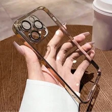 1pc Electroplated Edge TPU Phone Case With Camera Lens Protector, Shockproof Protective Cover Compatible With Apple 15 Pro Max, 14, 13, 12, 11, Full Body Waterproof Anti-Fall Scratch Resistant