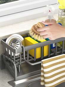 Multi Functional Kitchen Storage Rack, 1 Sink Sponge Drain Rack, Can Hang Cleaning Cloth, ABS Plastic Material, Can Store Cleaning Tools, Organize Sink Countertops, Optimize Storage Space, Kitchen, Shower Room, Practical Small Gifts For Friends, Wives, And Parents