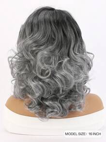 Women's Fashion Wavy Mid-Length Wig With Bangs, Black To Silver Gray Ombre, 16 Inch Synthetic Fiber, Suitable For Middle-Aged & Elderly Mothers, Daily Wear, Weddings, Birthdays, Holidays, Balls, Halloween Costumes, Parties, Cosplay - Nhiều màu - Xem 6