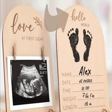 1 Stück Holz Ultraschall Fotorahmen/Unterschriftenbrett für Partys, modisches doppelseitiges Schild perfekt für Schwangerschaftsankündigungen und Geburtsausstellung