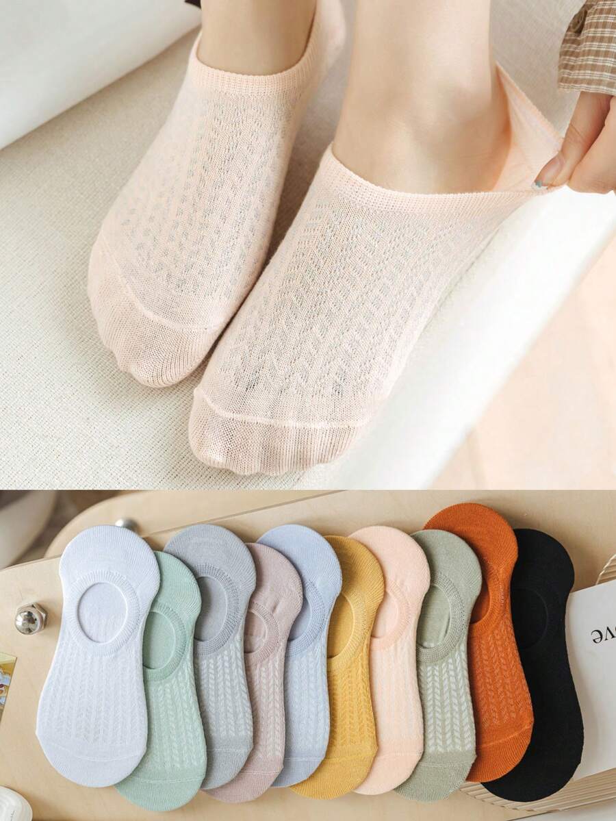 10 Pairs Women's Breathable Low Cut Anti-Slip Mesh Socks, Thin And Invisible - Multicolor - View 1