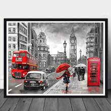 Unframed 1pc Girl Holding Umbrella Street Scene DIY Diamond Painting Kit, Full Diamond Inlaid 5D Diamond Art Painting Home Decoration, Wall Decoration, Exquisite Gift