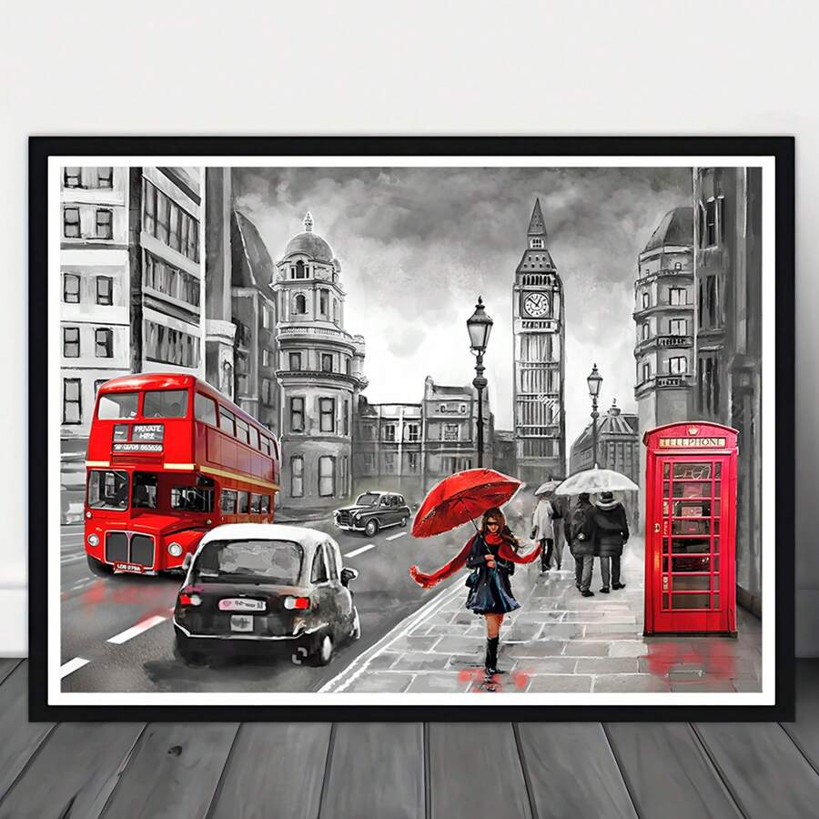 Unframed 1pc Girl Holding Umbrella Street Scene DIY Diamond Painting Kit, Full Diamond Inlaid 5D Diamond Art Painting Home Decoration, Wall Decoration, Exquisite Gift