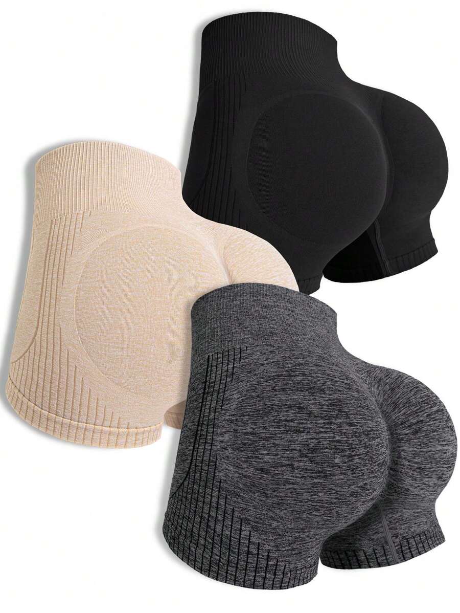 Bộ 3 Quần Short Tập Yoga Liền Mạch Cho Nữ, Độ Đàn Hồi Eo Cao, Hút Ẩm, Nâng Mông Quả Đào, Thích Hợp Để Mặc Hàng Ngày Và Tập Thể Dục Quần Short Booty Quần Short Boxer Nữ