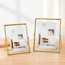 1 marco de fotos, dorado, negro, marco de fotos metálico de vidrio templado, estilo decorativo moderno minimalista, para sala de estar y dormitorio del hogar, suministros para el hogar - Ver 2