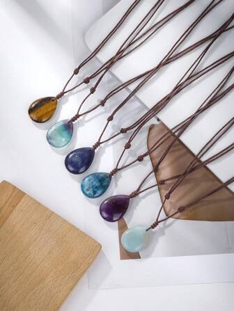 1 pieza de Amatista de Sanación Natural, Colgante de Cristal de Gema de Cristal Rosa Tejido a Mano, Amuleto de Energía, Collar de Cristal con  para regalos de Fiesta de Amigos