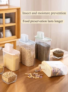 Contenedor de almacenamiento de granos conveniente y práctico para la cocina, frasco de plástico transparente y sellado para almacenar granos y cereales, almacenamiento, organizador de cocina, artículos de cocina, decoración de habitación, decoración del hogar. - Multicolor - Ver 6