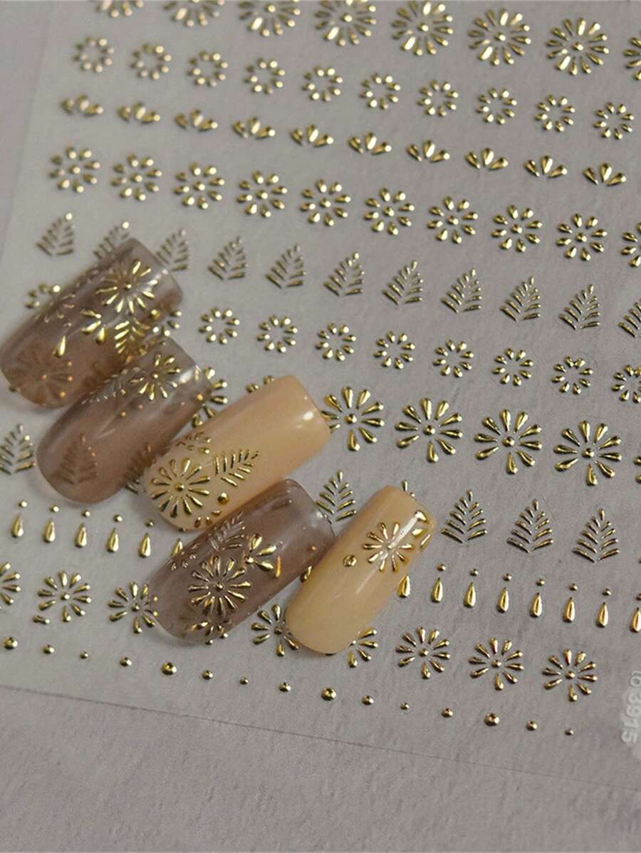 1片5D美甲贴纸，金色花朵，压纹箔片，自粘镀金美甲贴纸，春季美甲装饰，美甲贴纸，DIY - 彩色 - 查看 1