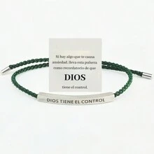 1 Pieza Pulsera De Tubo Curvado De Acero De Titanio Grabado De Moda, Pulsera Ajustable De Cadena De Letras Afortunadas Tejido A Mano Unisex Joya Regalo - Dorado - Ver 26